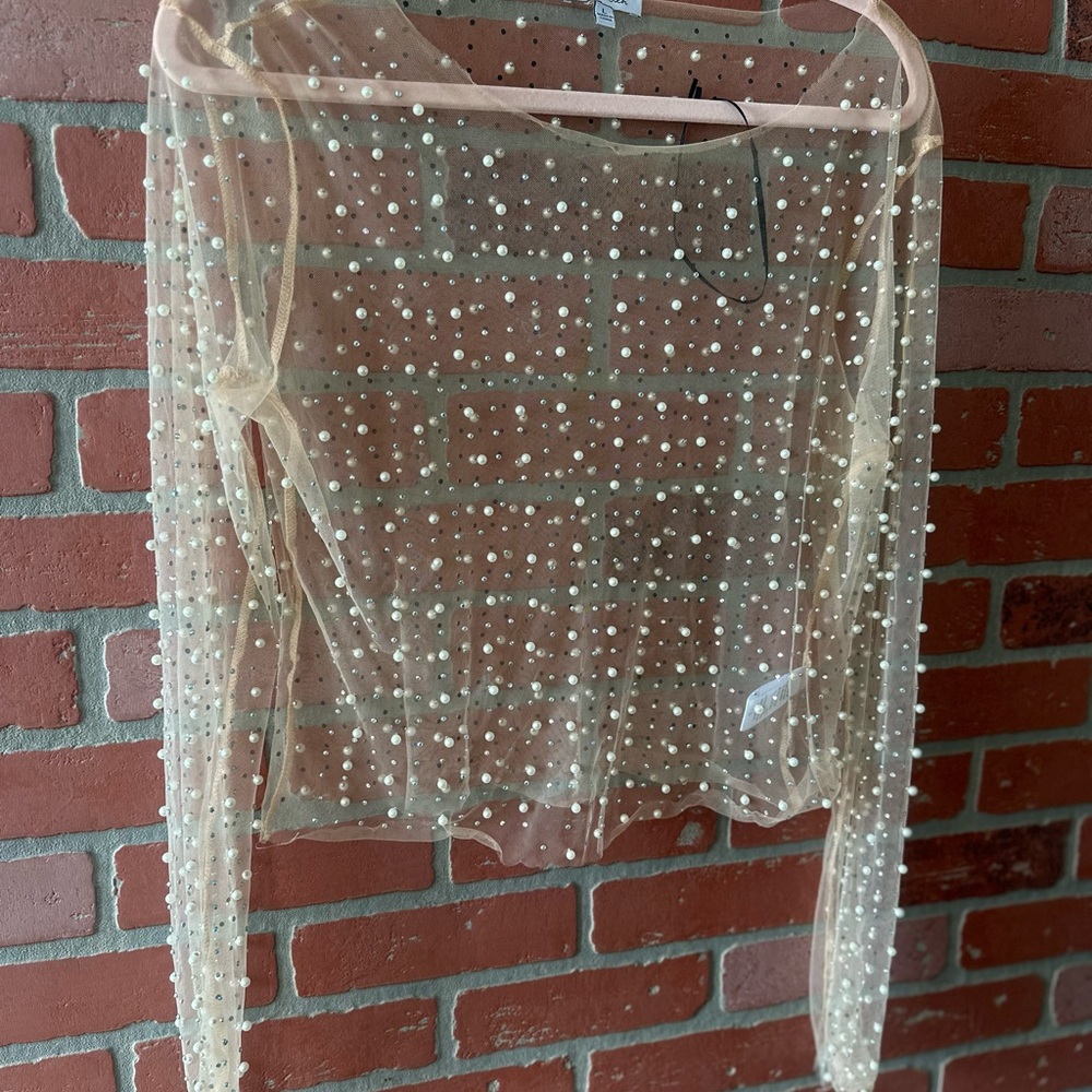 Elegant Pearl-Embellished Sheer Top